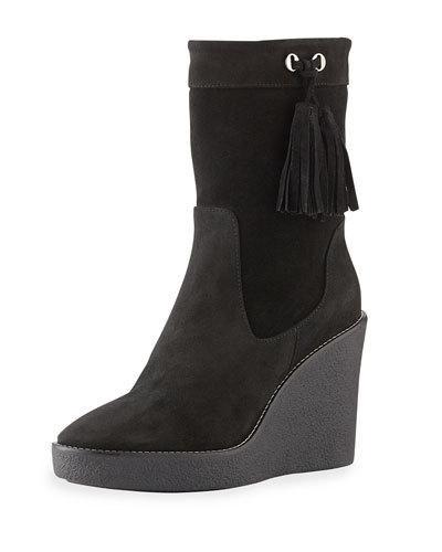Viola Suede Wedge Bootie, Black