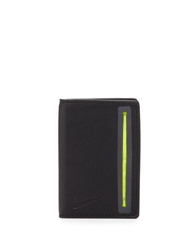 Leather Slim Line Mesh Back Card Case, Black