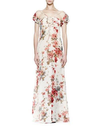 Off-the-shoulder Floral-print Gown, Floral
