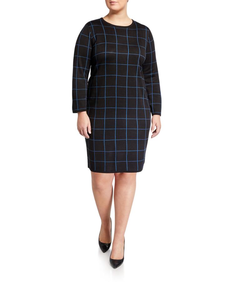 Plus Size Long-sleeve Crewneck Knit Dress