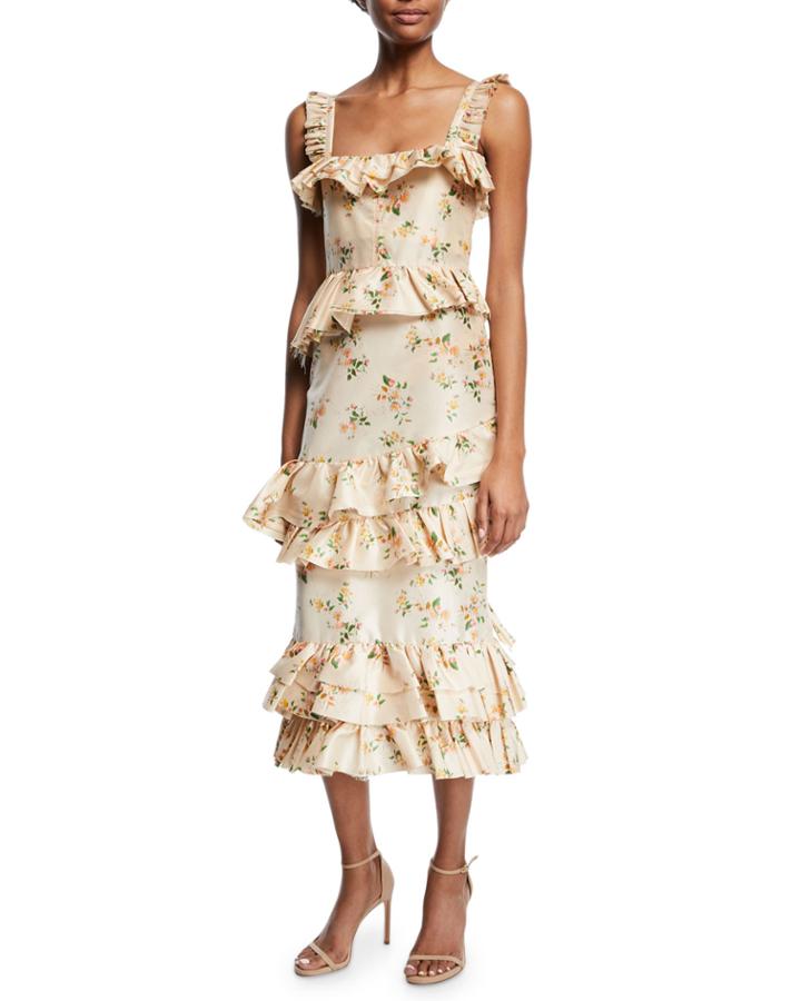 Daria Floral-print Tiered Taffeta Corset