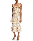 Daria Floral-print Tiered Taffeta Corset