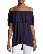 Off-the-shoulder Ruffled Jersey Top