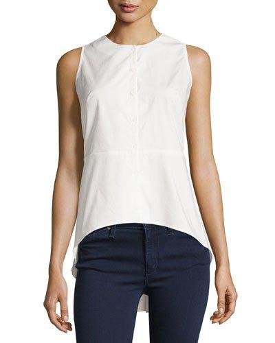 Solid Button-front Peplum Blouse, Off White