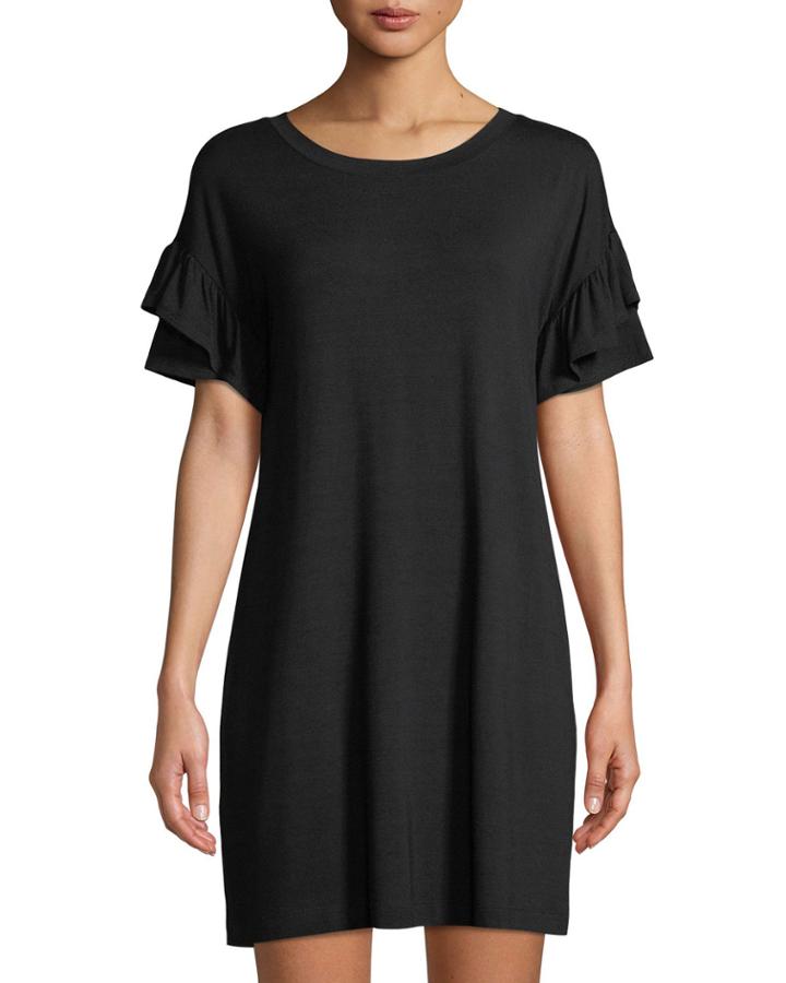 Crewneck Ruffle-sleeve Jersey Dress