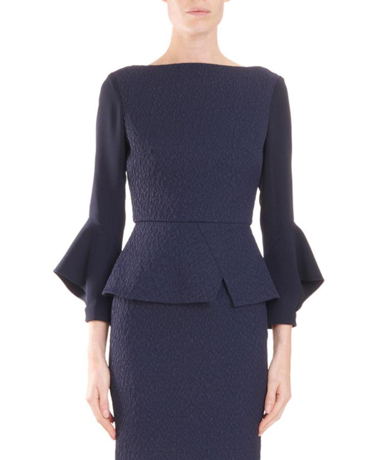 Richardson High-neck 3/4-sleeve Peplum Jacquard Top