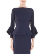 Richardson High-neck 3/4-sleeve Peplum Jacquard Top