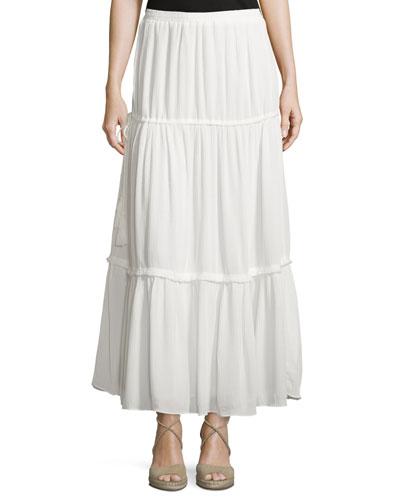 Tiered Gauze Maxi Skirt, Off White