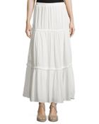 Tiered Gauze Maxi Skirt, Off White