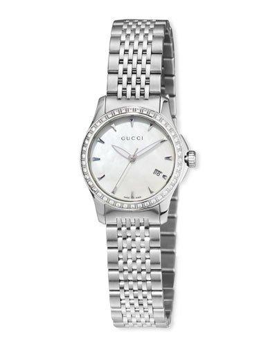 G-timeless Small Stainless Steel & Diamond Bracelet Watch, White
