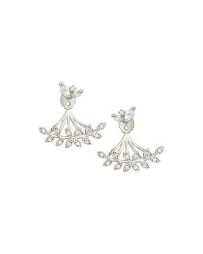 Silvertone Mixed Cz Crystal Leaf Jacket Earrings