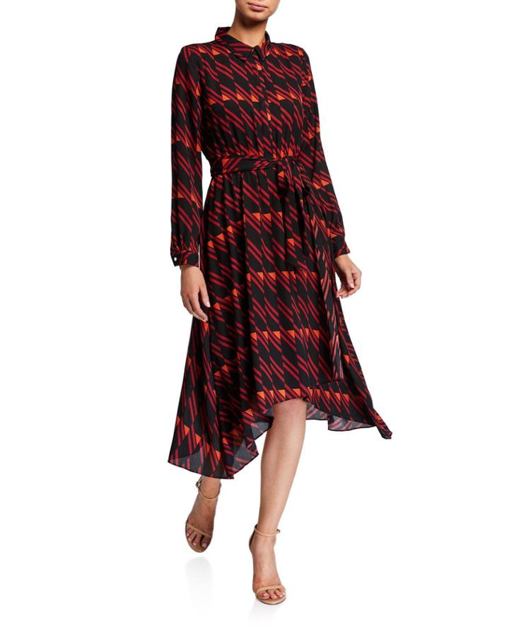 Printed Tie-waist Asymmetric Dress