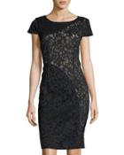 Short-sleeve Laser-cut Sheath Dress, Black