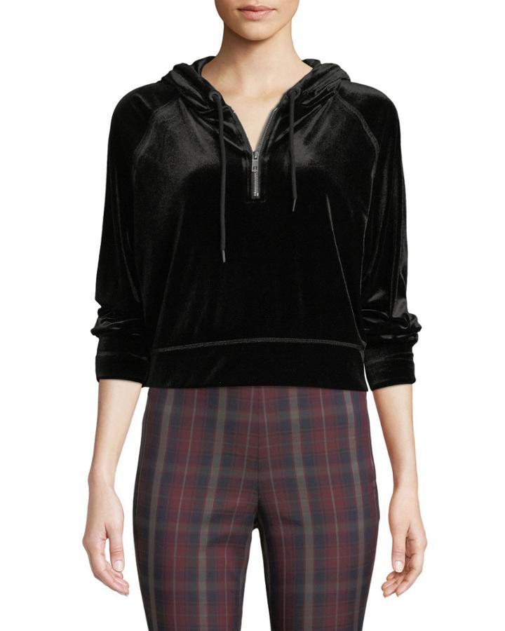 Velvet Cropped Quarter-zip Hoodie