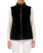 Grooved Mink Fur Zip-front Vest