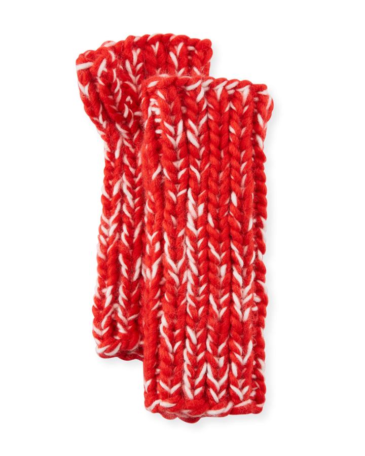 Chunky Marled Knit Fingerless Gloves, Red