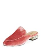 Adria Velvet Mules With Jeweled Heel, Antique Rose