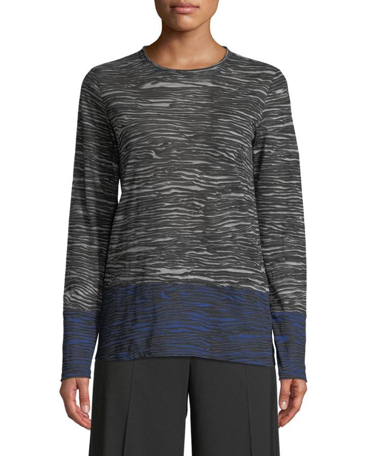 Crewneck Long-sleeve Printed Cotton Tee