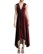 Pebbled Burnout Velvet Ruched Dress, Black/red