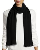 Neiman Marcus Cashmere Contrast-ruffle-trim Scarf, Black/gray, Women's, Black+garg