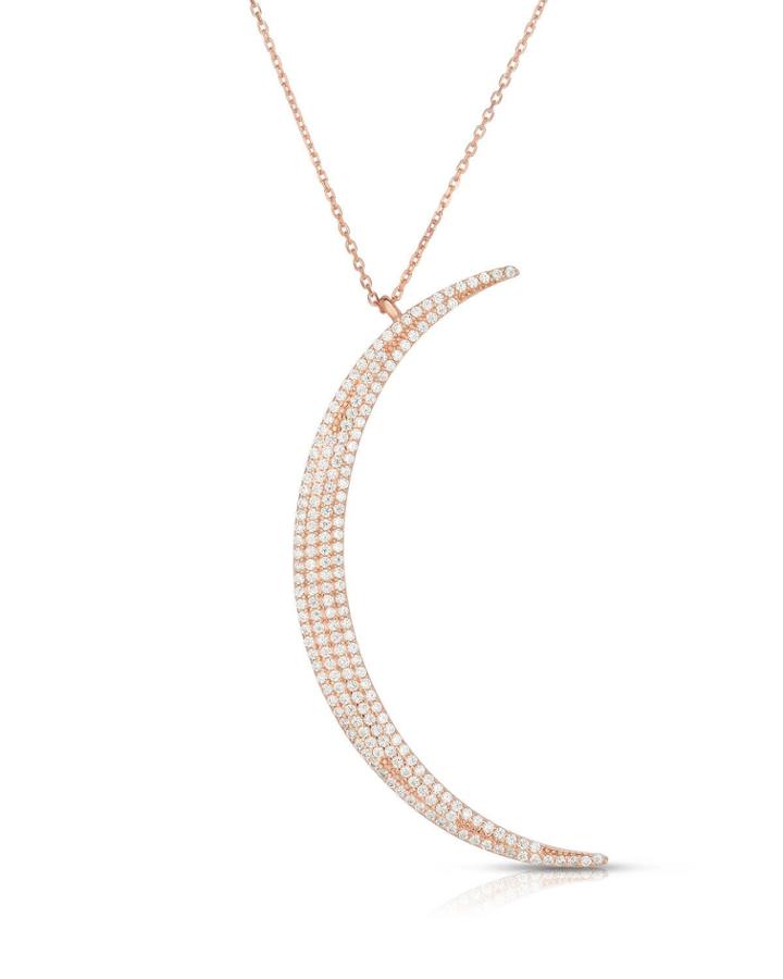 Cubic Zirconia Crescent Moon Pendant Necklace, Rose