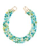 Three-strand Beaded Necklace, Blue/green