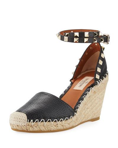 Rockstud Pebbled Wedge Espadrille