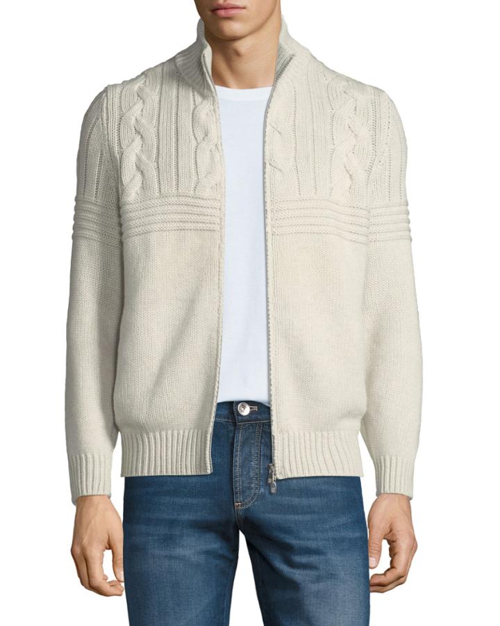 Men's Braided Cashmere Zip Cardigan