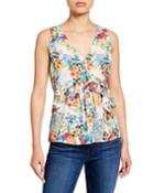 Floral-print Tiered Ruffle V-neck Tank