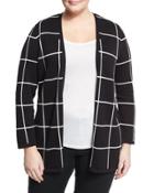 Windowpane Open-front Cardigan, Black,