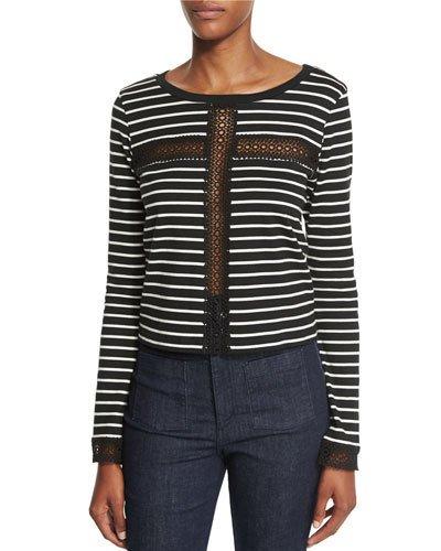 Striped Lace-inset Long-sleeve Top