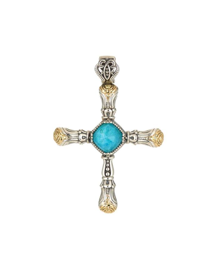 Crystal Quartz Over Chrysocolla Doublet Cross Pendant