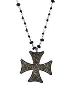 Long Black Spinel & Diamond Maltese Pendant Necklace