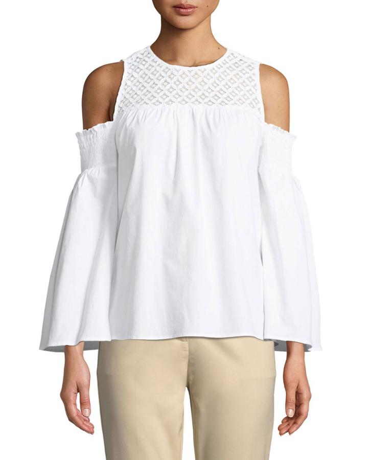Lace-yoke Cold-shoulder Blouse