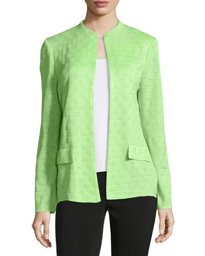 Check Jewel-neck Knit Jacket, Fern
