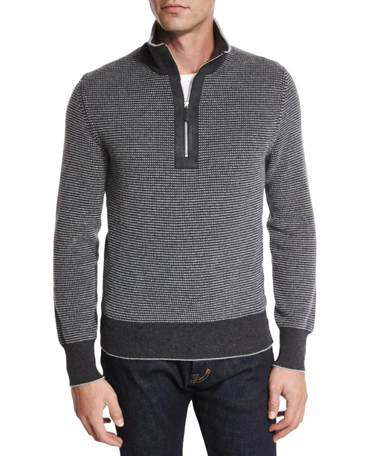 Cashmere Dot-print Half-zip