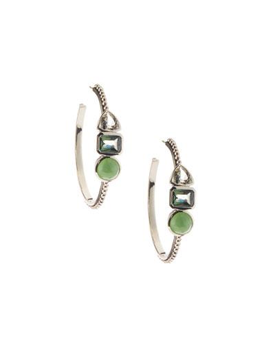 Sterling Silver Green 3-stone Hoop Earrings