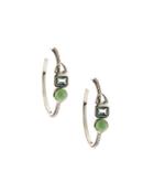 Sterling Silver Green 3-stone Hoop Earrings