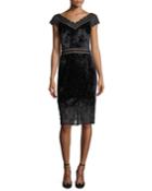 V-neck Velvet Burnout Sheath Cocktail Dress W/