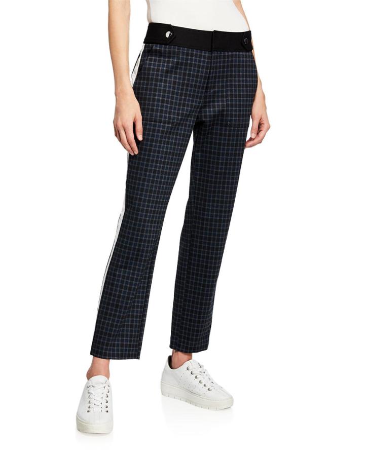 Plaid Side-stripe Ankle Pants