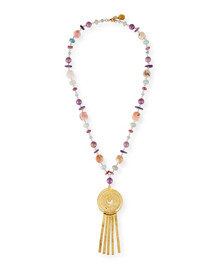 Pastel Stone & Swirly Fringe Pendant Necklace