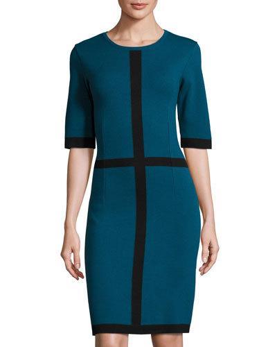 Joanna Contrast-trim Dress, Blue/black