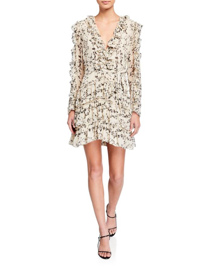 Alessia Tiered Long-sleeve Frill Dress
