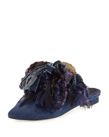 Chardin Fringe Slipper Flat, Denim