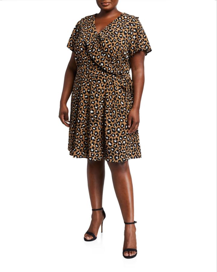 Plus Size Short-sleeve Ruffle Wrap Dress