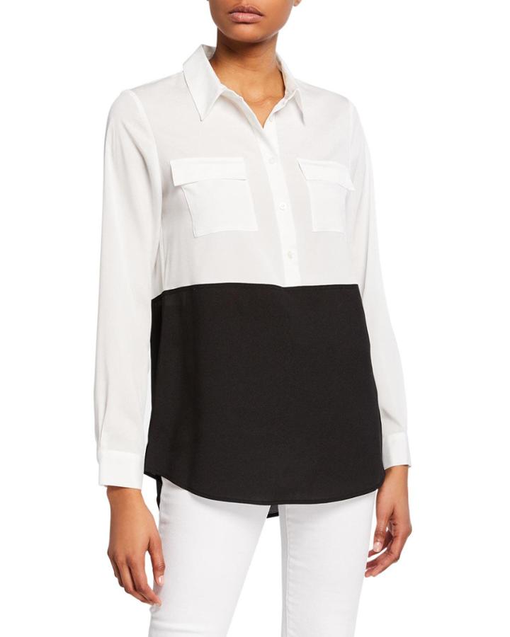 Button-front Colorblocked Tunic