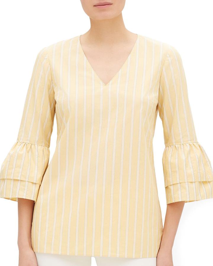 Fabrice Sunbeam-striped V-neck Bell-sleeve Blouse