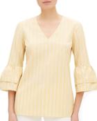 Fabrice Sunbeam-striped V-neck Bell-sleeve Blouse