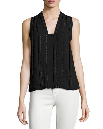 Contrast-stitch Sleeveless Top, Black/ivory