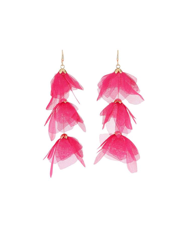 Tiered Chiffon Earrings, Fuchsia